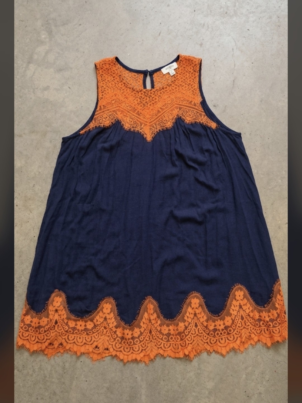Umgee Navy and Orange Crochet Trim Mini Dress - Picture 2 of 11